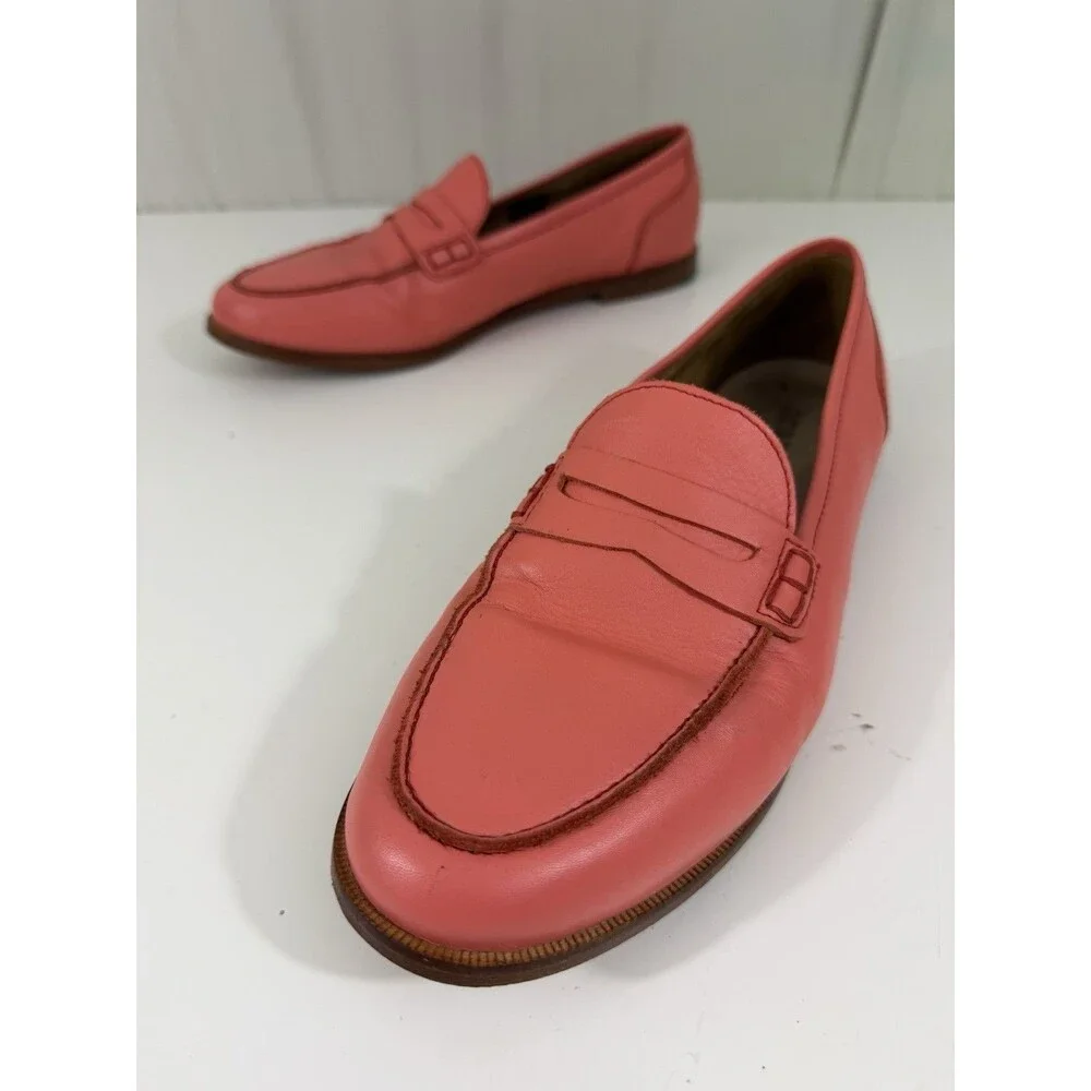 J Crew Ryan Penny Loafers Leather Coral Pink Slip On Shoes Women’s Sz 10